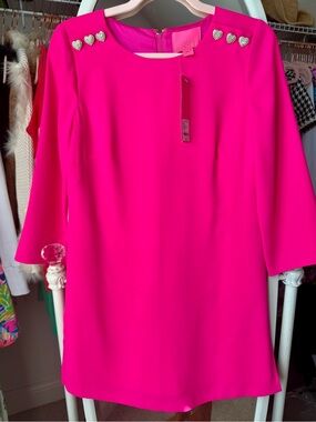 Lilly Pulitzer Hot Pink Annwyn Romper dress with Rhinestone Heart Detail